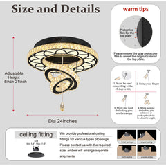 Crystal Chandelier, 24 in Wide with Black Shade
