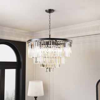 Crystal Chandelier, 24 Inch with 9 Lights in Matte Black
