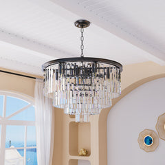 Crystal Chandelier, 24 Inch with 9 Lights in Matte Black