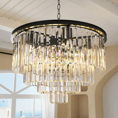 Crystal Chandelier, 24 Inch with 9 Lights in Matte Black