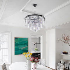 Crystal Chandelier, 24 Inch with 9 Lights in Matte Black
