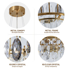 Crystal Chandelier, 6 Lights, 23.6 in Round with Gold Metal Frame