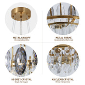 Crystal Chandelier, 6 Lights, 23.6 in Round with Gold Metal Frame