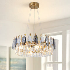 Crystal Chandelier, 6 Lights, 23.6 in Round with Gold Metal Frame