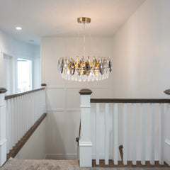 Crystal Chandelier, 6 Lights, 23.6 in Round with Gold Metal Frame
