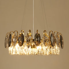 Crystal Chandelier, 6 Lights, 23.6 in Round with Gold Metal Frame
