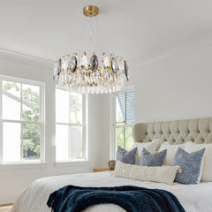 Crystal Chandelier, 6 Lights, 23.6 in Round with Gold Metal Frame
