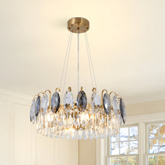 Crystal Chandelier, 6 Lights, 23.6 in Round with Gold Metal Frame