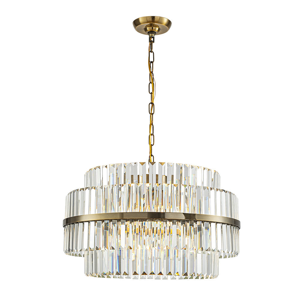 Crystal Chandelier, 6 Lights, Antique Brass with Clear Crystal