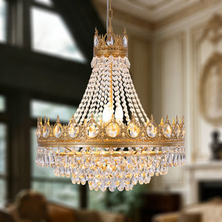 Crystal Chandelier with 9 Lights and Glass Shade in Gold