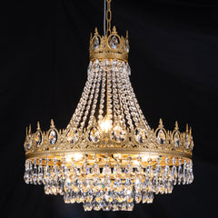 Crystal Chandelier with 9 Lights and Glass Shade in Gold