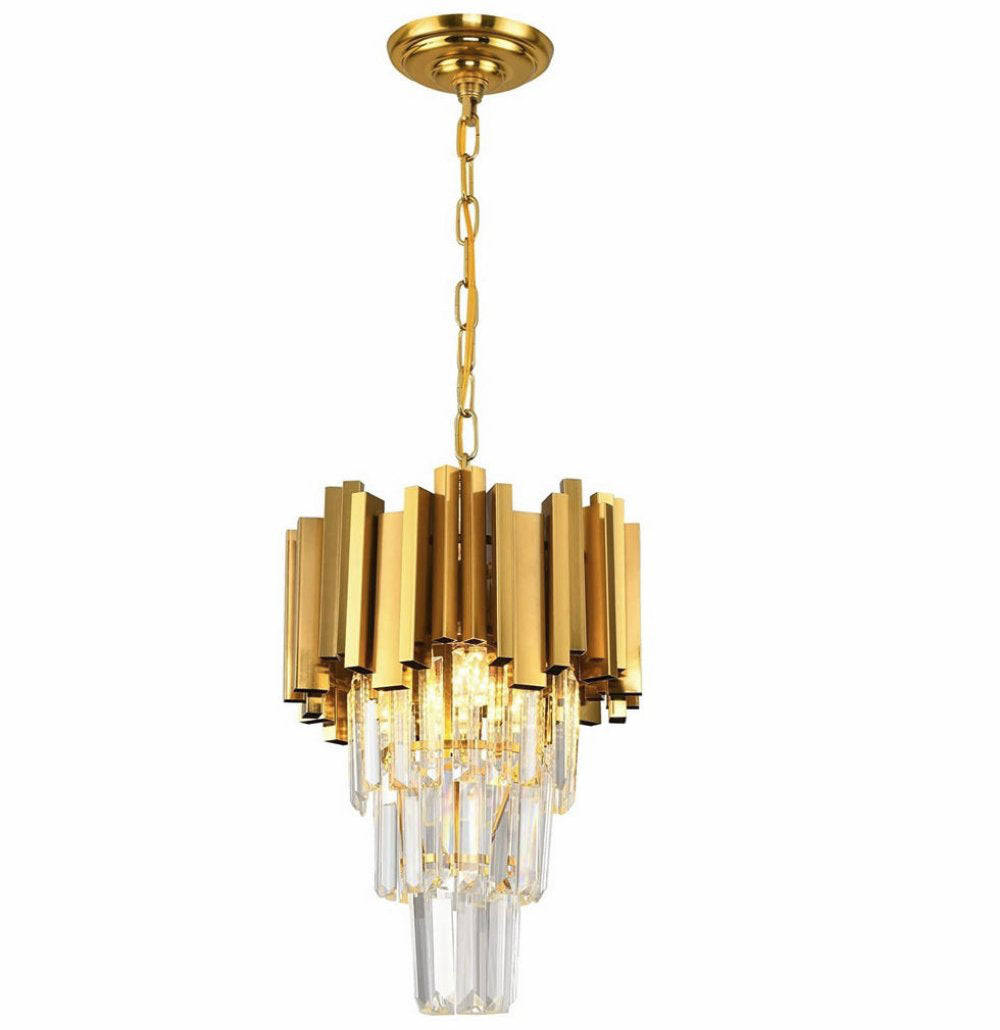 Crystal Chandelier with Adjustable Chain in Gold Metal