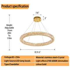Crystal Chandelier with Remote and Integrated LED in Gold
