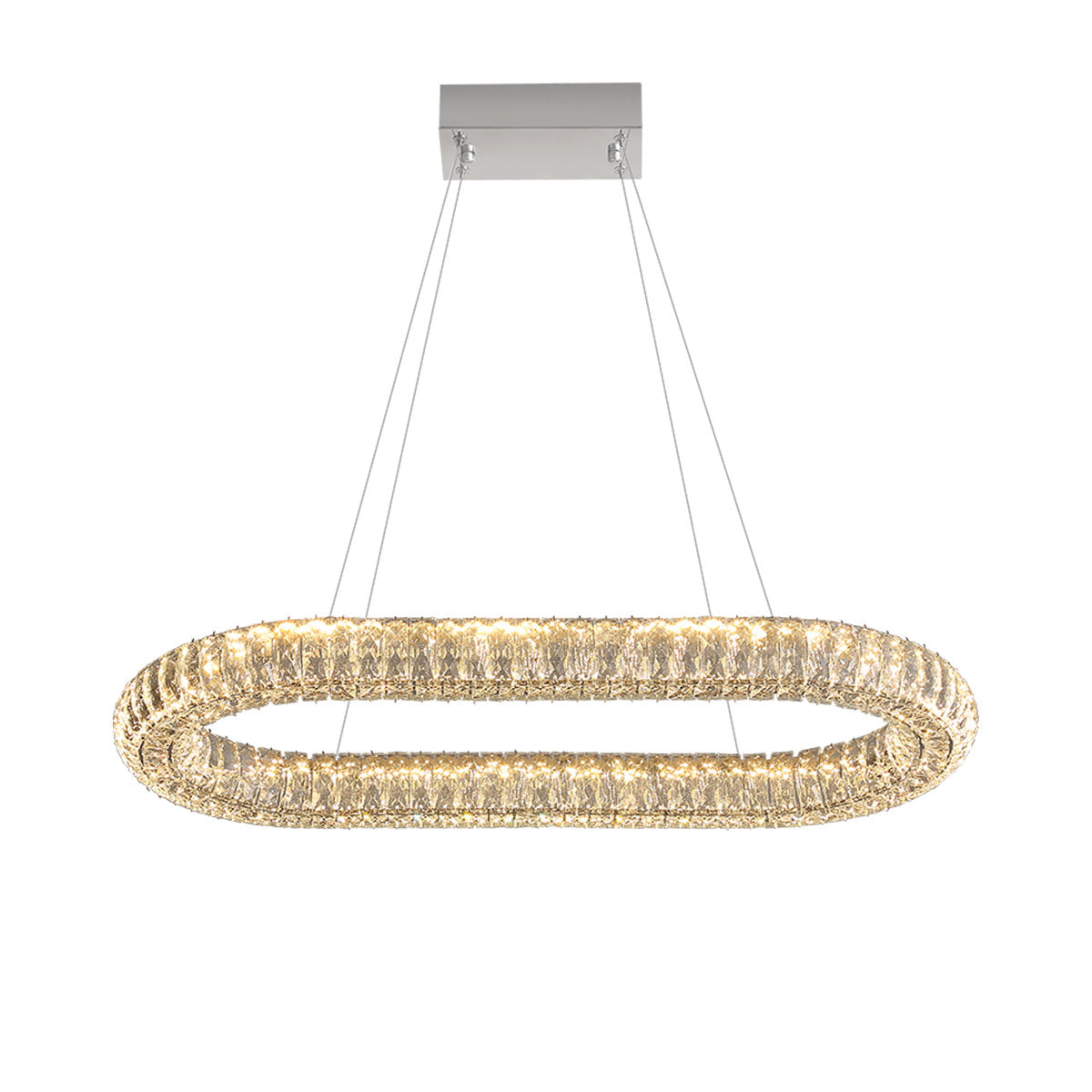 Crystal Ring Chandelier, Dimmable LED with Remote Control in Silver