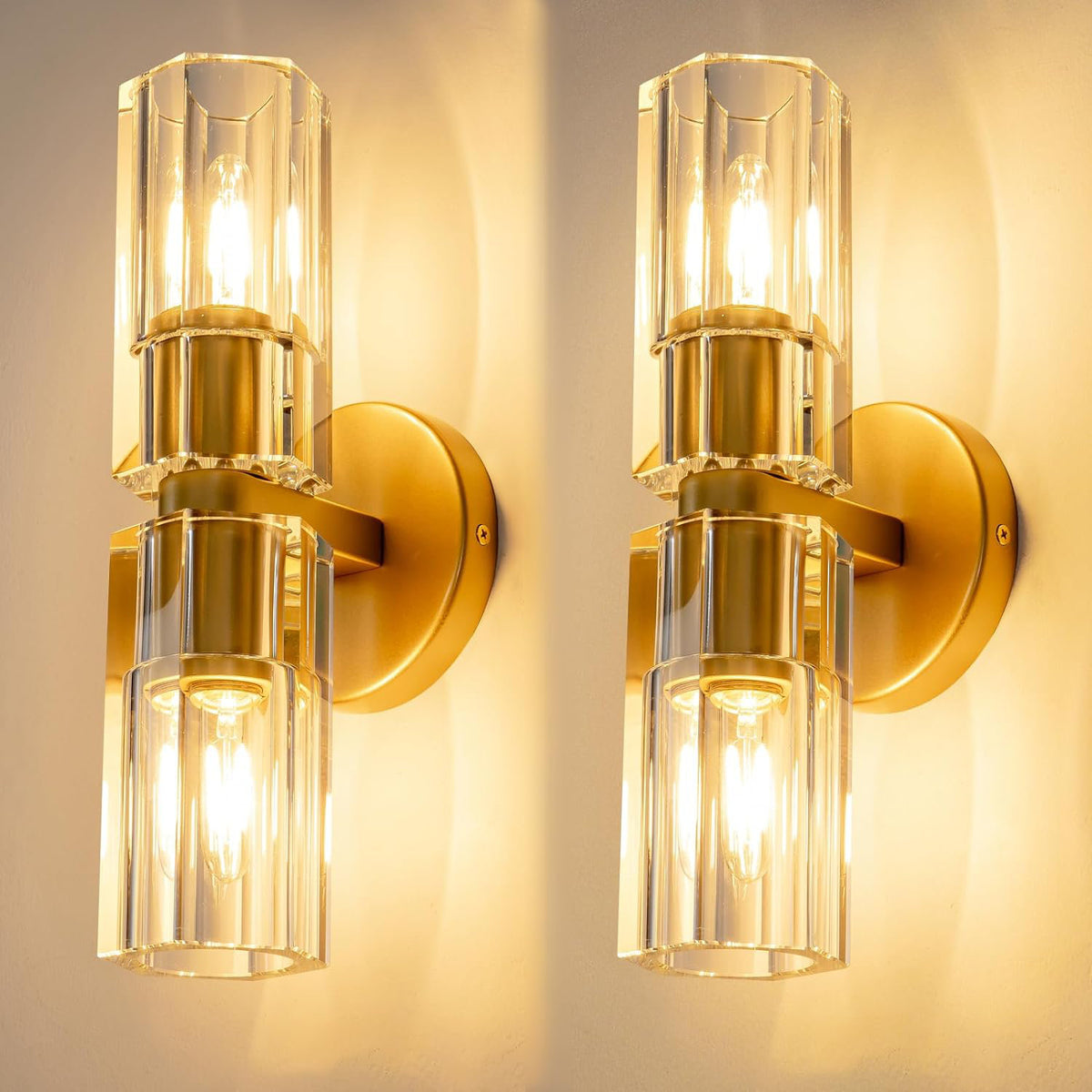 Crystal Tube Wall Sconces, Set of 2 with Solid Brass Fixture