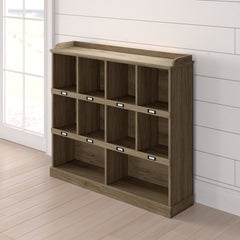 Cubby Bookcase with Gallery Top Shelf in Salt Oak