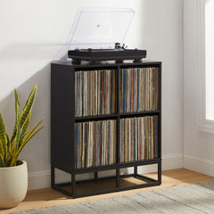 Cube Bookcase, 4 Tiers with Black Manufactured Wood