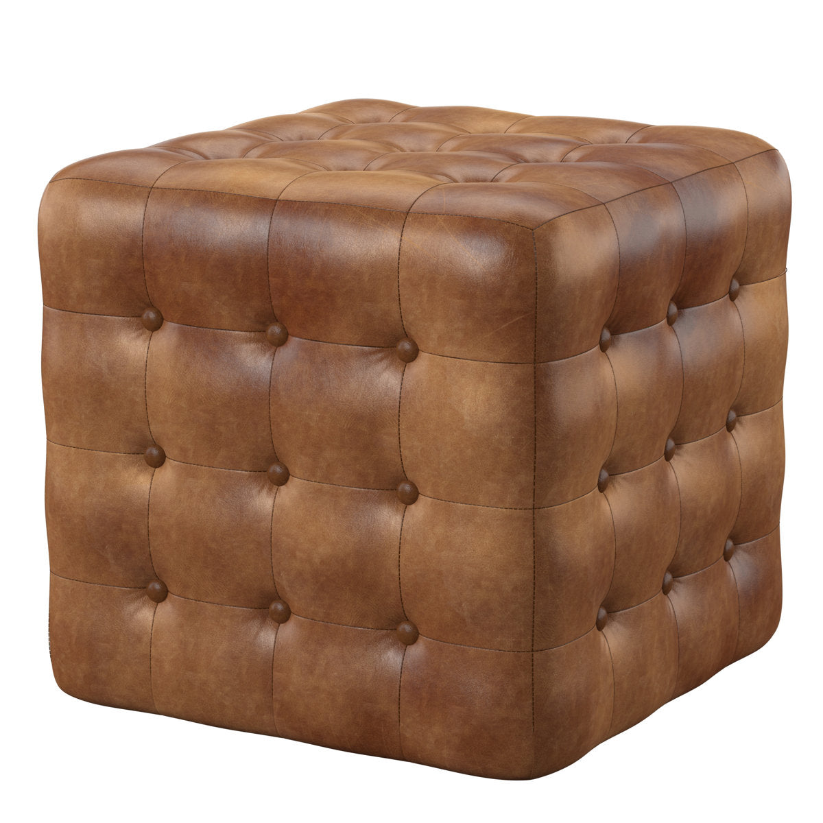 Cube Ottoman, 18 in Square with Medium Brown Genuine Leather