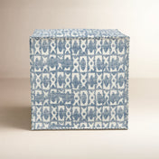 Cube Ottoman, Blue Cotton Polyester Blend with Wood Frame