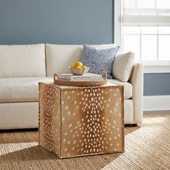 Cube Ottoman, Blue Cotton Polyester Blend with Wood Frame