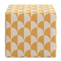 Cube Ottoman, Cotton Blend with Solid Wood Frame in Gold
