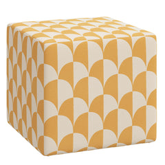 Cube Ottoman, Cotton Blend with Solid Wood Frame in Gold