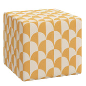 Cube Ottoman, Cotton Blend with Solid Wood Frame in Gold