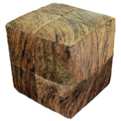 Cube Pouffe, Genuine Cowhide Leather, Solid Wood Frame, Exotic