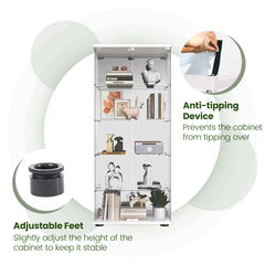 Curio Cabinet, 5-Tier Glass with Mirrored Back in White