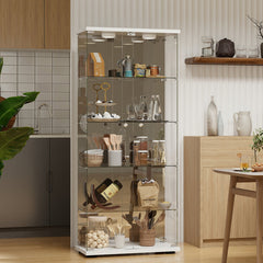 Curio Cabinet, 5-Tier Glass with Mirrored Back in White