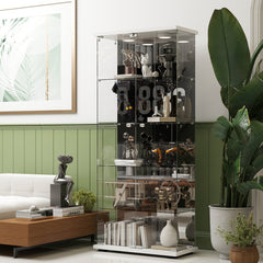 Curio Cabinet, 5-Tier Glass with Mirrored Back in White