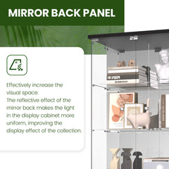 Curio Cabinet, 5-Tier Glass with Mirrored Back in White