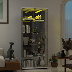 Curio Cabinet, 5-Tier Glass with Mirrored Back in White