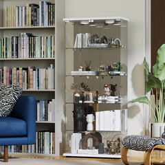 Curio Cabinet, 5-Tier Glass with Mirrored Back in White
