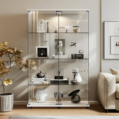 Curio Cabinet with Glass Shelves and Doors in White