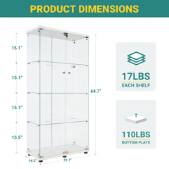 Curio Cabinet with Glass Shelves and Doors in White