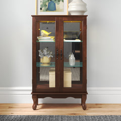 Curio Cabinet with Tempered Glass Doors in Walnut