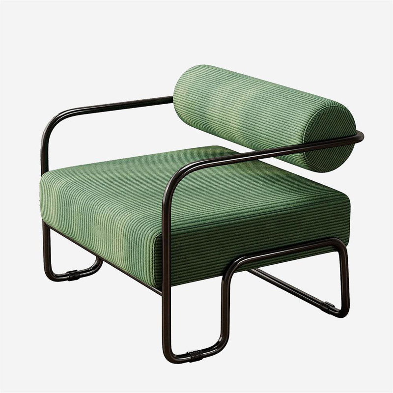 Curved Seat Armchair, Dark Green Corduroy with Black Metal Legs