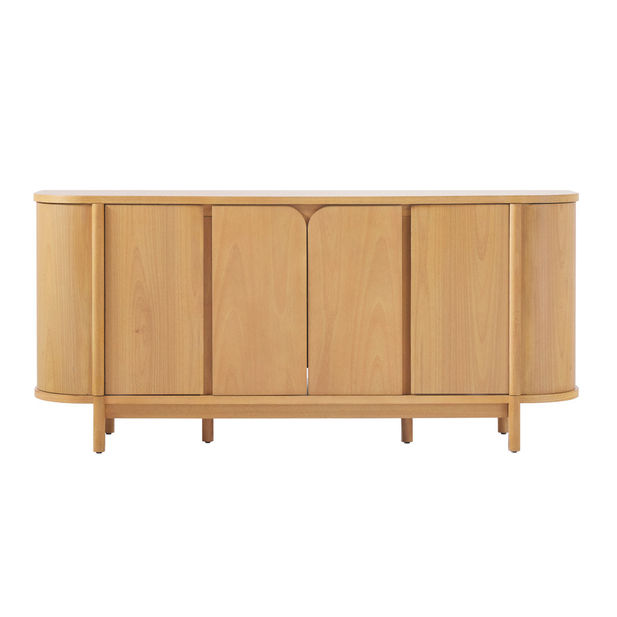 Curved Sideboard Cabinet, 70 Inch, Rubberwood Veneer and MDF, Natural