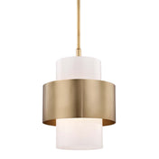 Cylinder Pendant Light with Glass Shade in Aged Brass Finish