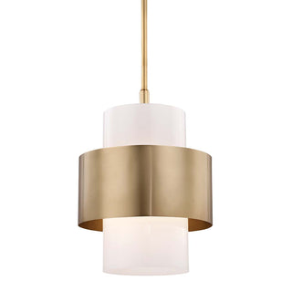 Cylinder Pendant Light with Glass Shade in Aged Brass Finish