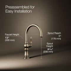 Artifacts Single-Hole Bar Faucet with Supply Lines in Brushed Bronze | product photo