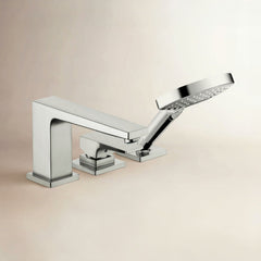 Metropol Single Handle Deck Mounted Roman Tub Faucet Trim with Diverter and Handshower in Brushed Nickel | product photo
