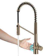 Oletto Touchless Sensor Commercial Pull-Down Single Handle Kitchen Faucet with QuickDock Top Mount Assembly in Antique Champagne Bronze | product photo