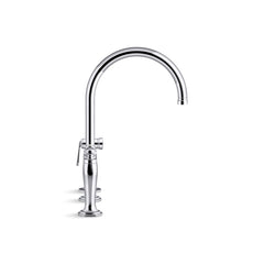 Edalyn Two-Hole Bridge Kitchen Sink Faucet with Side Sprayer in Polished Chrome | product photo