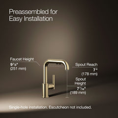 Kohler Purist Single Handle Kitchen Faucet in French Gold | product photo