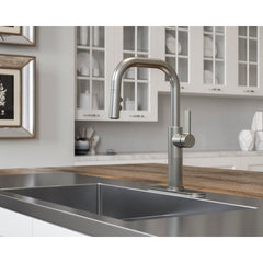 Pull Down Single Handle Kitchen Faucet in Stainless Steel | product photo
