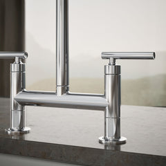 Kohler Purist Two-Hole Deck-Mount Bridge Kitchen Sink Faucet in Polished Chrome | product photo