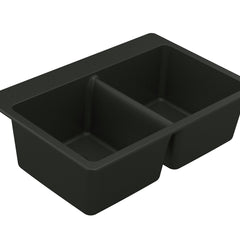 Host 33-Inch Wide x 9.5-Inch Deep Dual Mount Granite Double Bowl Kitchen Sink in Black | product photo