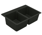 Host 33-Inch Wide x 9.5-Inch Deep Dual Mount Granite Double Bowl Kitchen Sink in Black